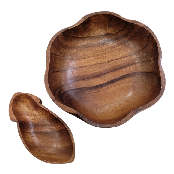 Vintage Mid Century Wooden Bowls Dishes Monkey Pod Wood Decorative Pieces - Picture 1 of 14